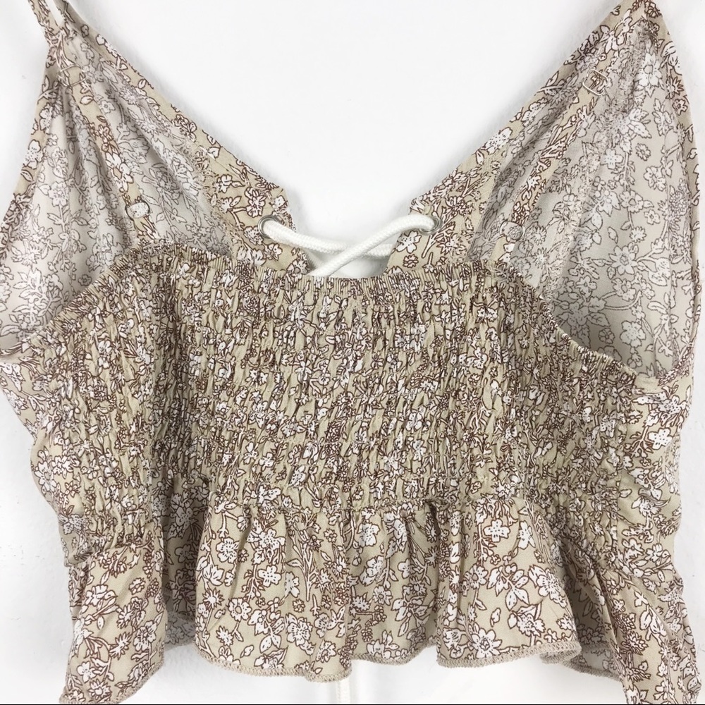 Shein Tan Floral Lace Up Crop Top - Picture 7 of 7